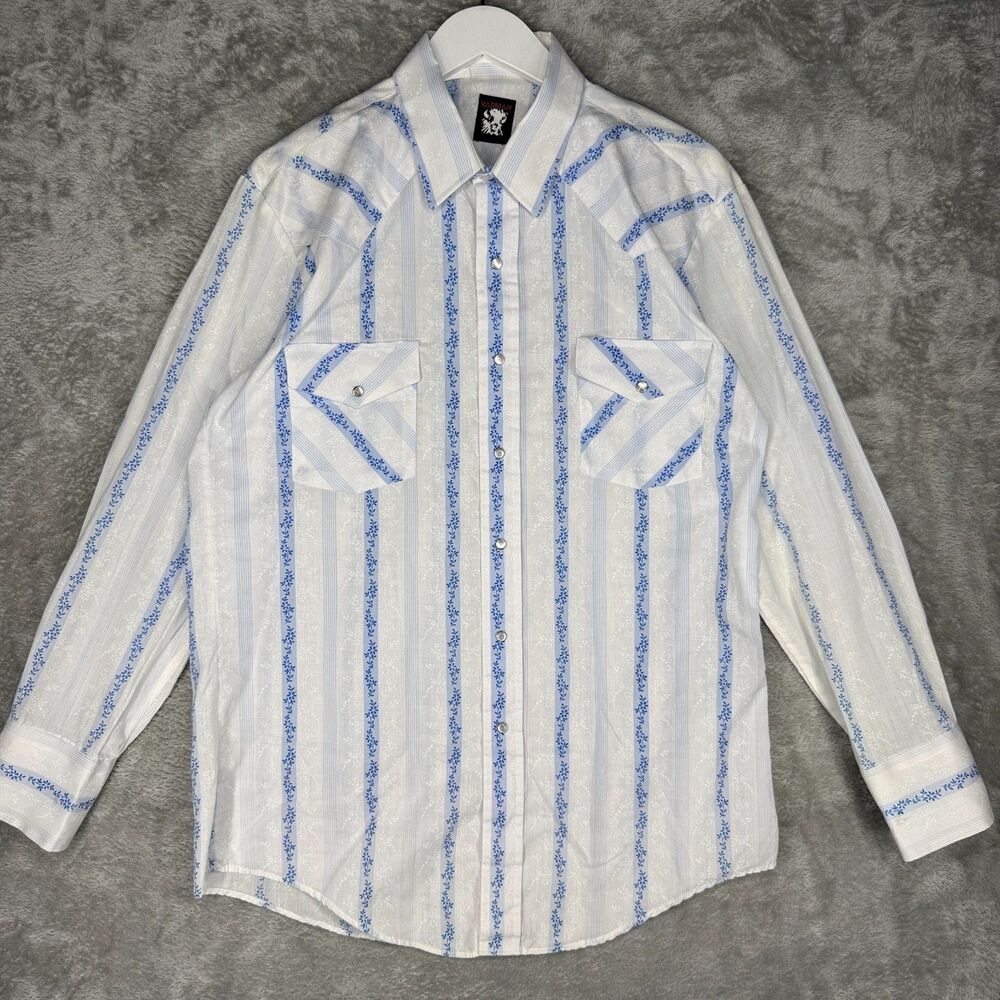Vintage Karman Western Shirt Mens 16.5 34 Pearl Snap Floral Long Sleeve Rodeo